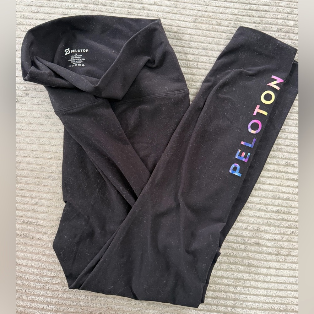 Peloton Black Activewear Leggings with White Logo Print